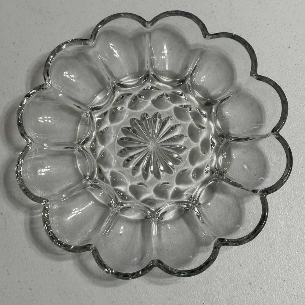 Fairfield Anchor Hocking Scalloped 12 Slot Deviled Egg‎ Platter Clear Glass 10"